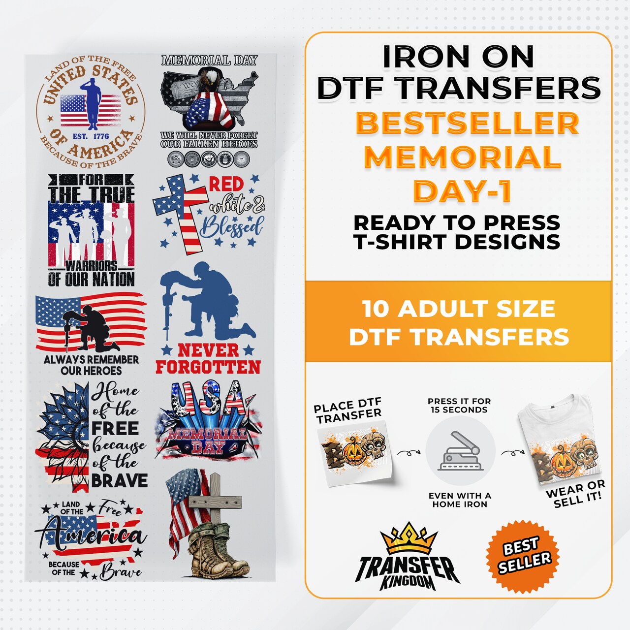 Best Seller Memorial Day T-shirt Designs Premade DTF Gangsheet - DTF Bundle 1
